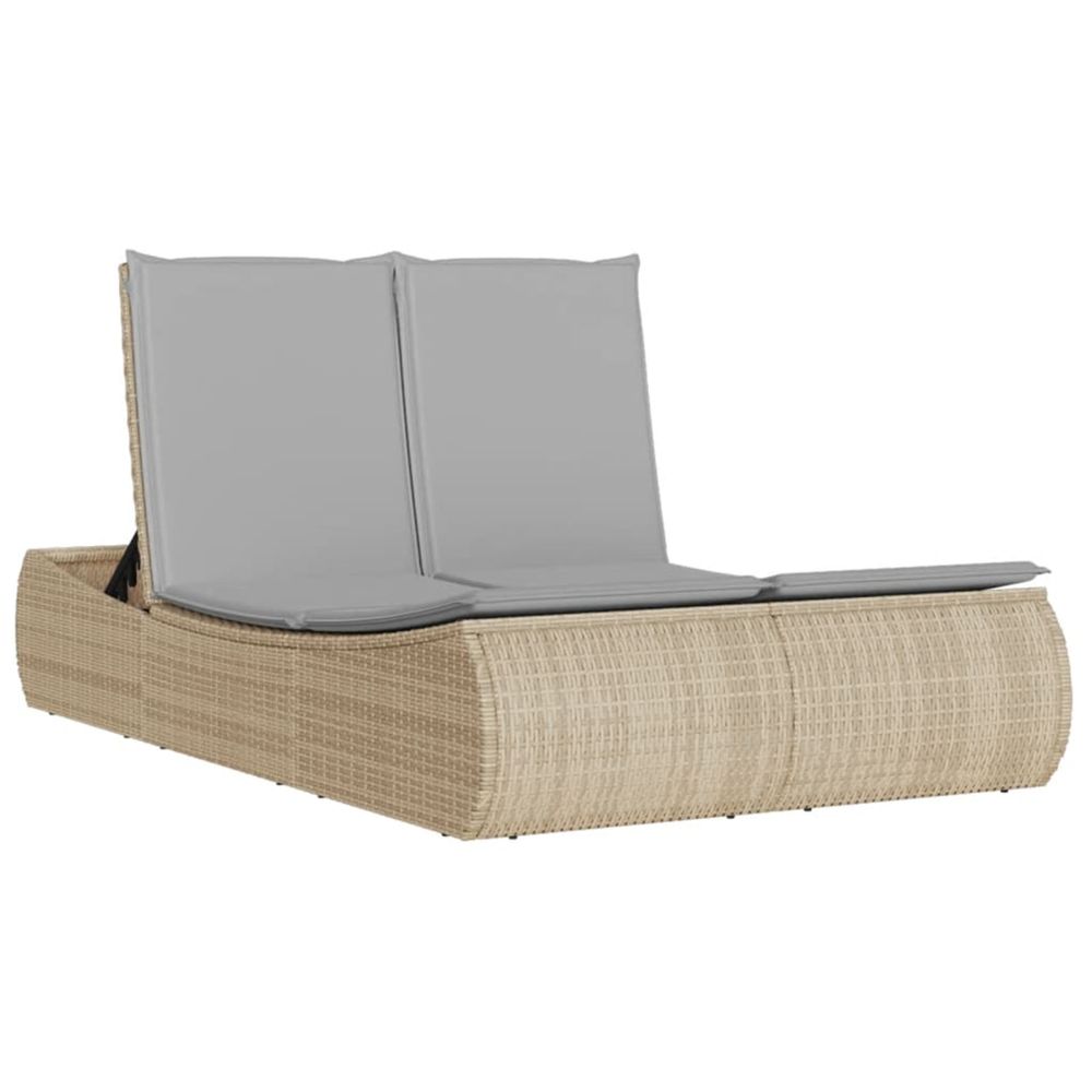 Chaise longue double avec coussins beige résine tressée bain de soleil