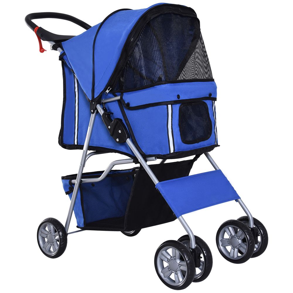 Poussette chien acier polyester promenade urbaine pliable 75x45x97cm bleu