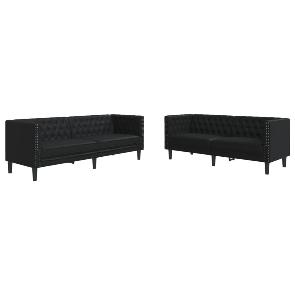 Ensemble de canapé chesterfield 2 pcs noir similicuir
