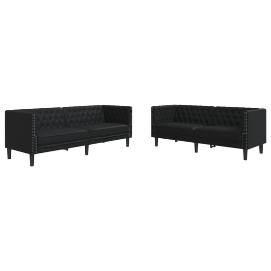 Ensemble de canapé chesterfield 2 pcs noir similicuir