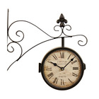 Horloge de gare ancienne double face jardin de monceau 16cm - fer forgé - blanc