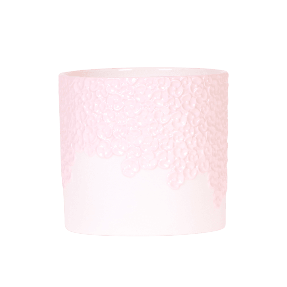 Cache-pot céramique en relief floral - courbes douces et coloris tendres - pot de 12cm - rose