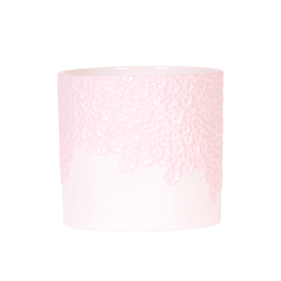 Cache-pot céramique en relief floral - courbes douces et coloris tendres - pot de 12cm - rose