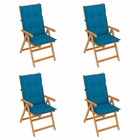 Chaises de jardin 4 pcs avec coussins bleu bois de teck massif