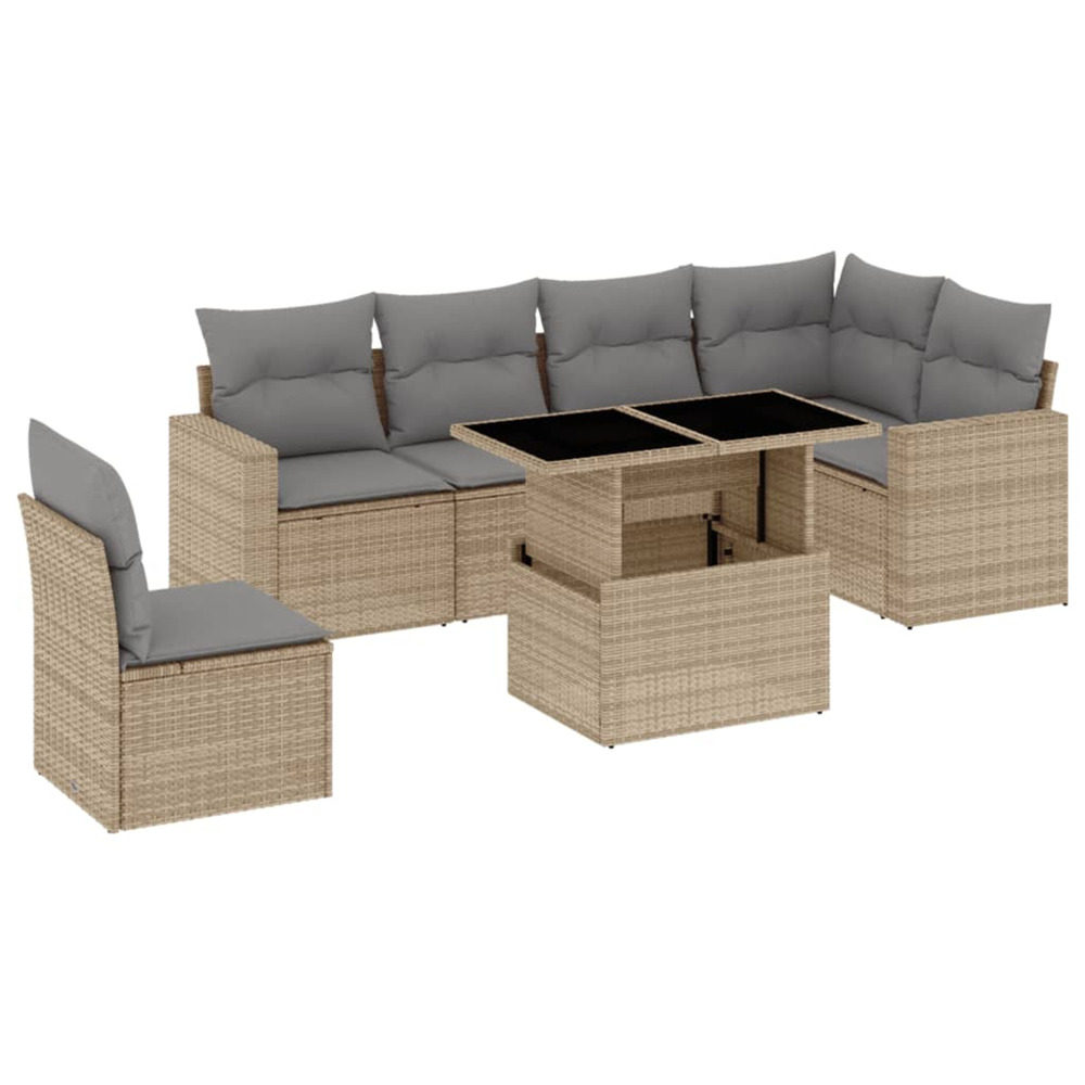 Salon de jardin avec coussins 7 pcs beige résine tressée