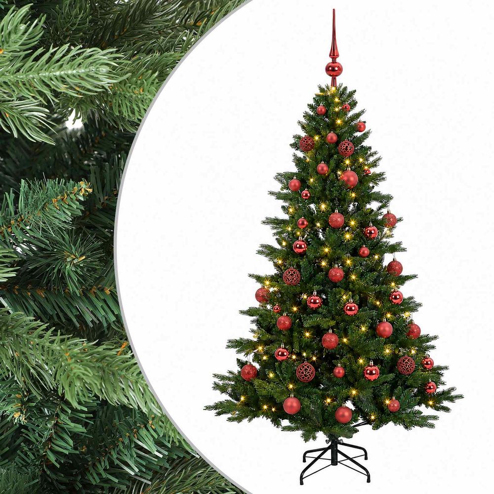 Sapin de noël artificiel avec boules 150 cm 150 led blanc chaud