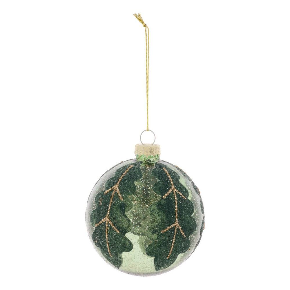 Boule de noël en verre givré motif feuille d. 80 mm