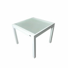 Table de jardin carrée extensible MOD IBIZA (90/180) en aluminium blanc et verre translucide.