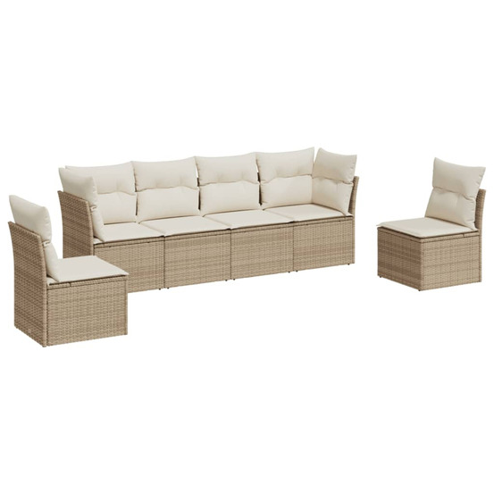 Salon de jardin avec coussins 6 pcs beige résine tressée