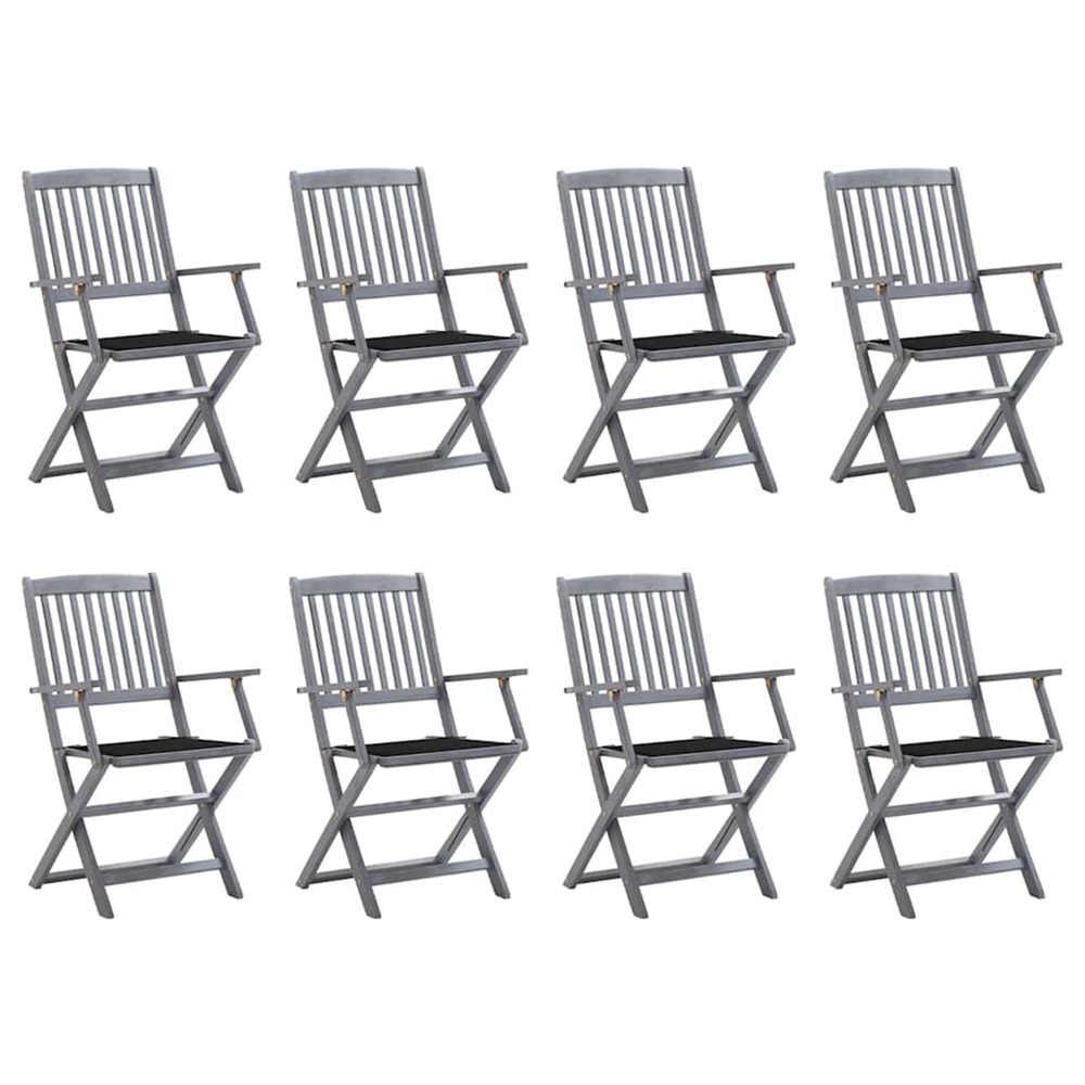 Chaises pliables d'extérieur lot de 8 et coussins bois d'acacia