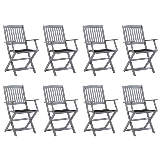 Chaises pliables d'extérieur lot de 8 et coussins bois d'acacia