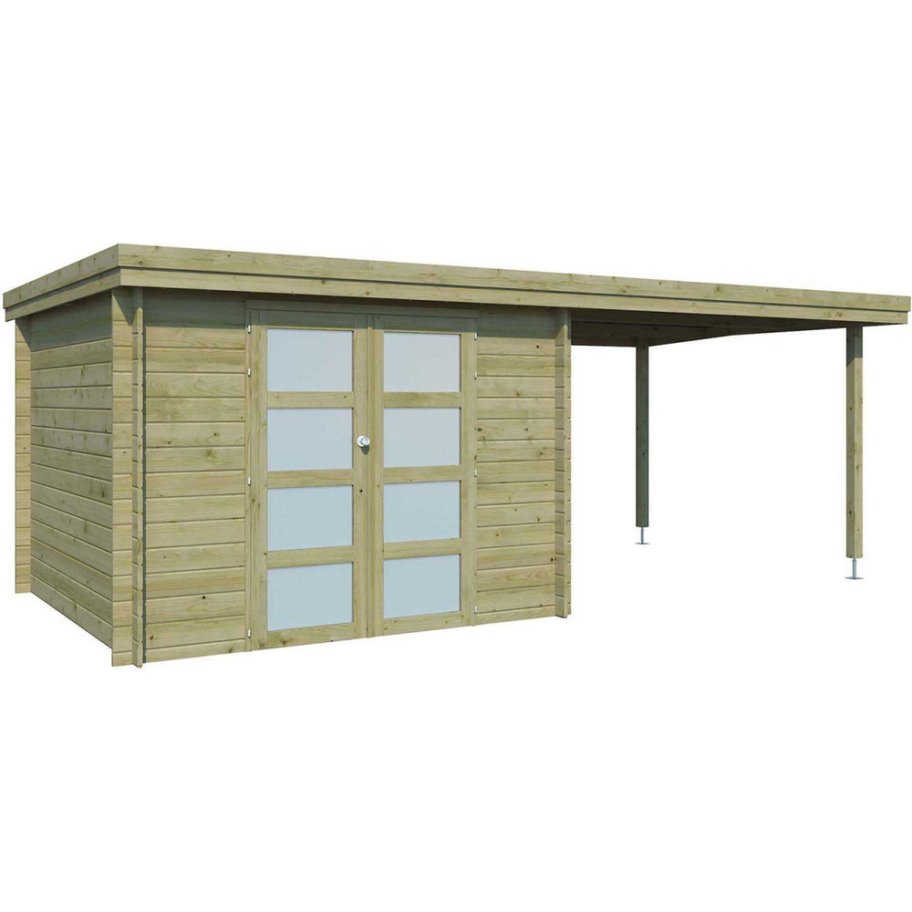 Chalet en bois 7,26 m² oregon chalet avec extension 7,91 m² (traité autoclave cl