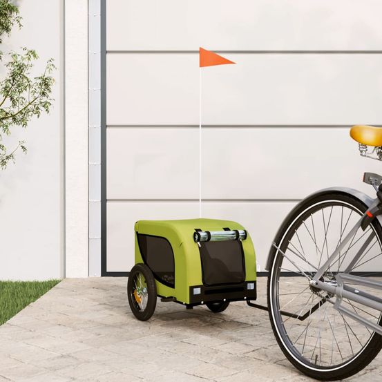 Remorque vélo petit chien 30kg acier et tissu pliable vert et noir