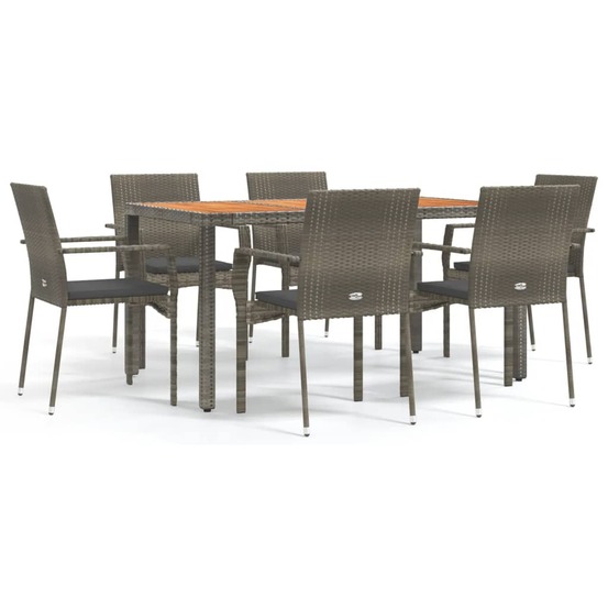 Ensemble à manger jardin et coussins 7 pcs gris rotin