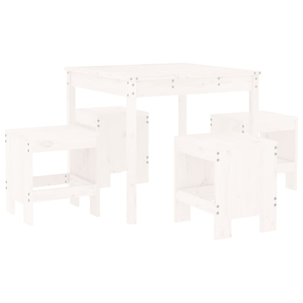 Ensemble à manger de jardin 5pcs blanc bois massif de pin