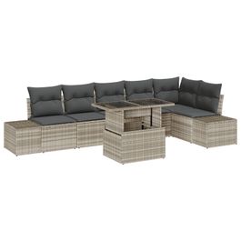 Salon De Jardin 7 Pièces En Polyrotin Marron Avec Coussin - Mobilier Extérieur Résistant Pour Terrasse Et Balcon