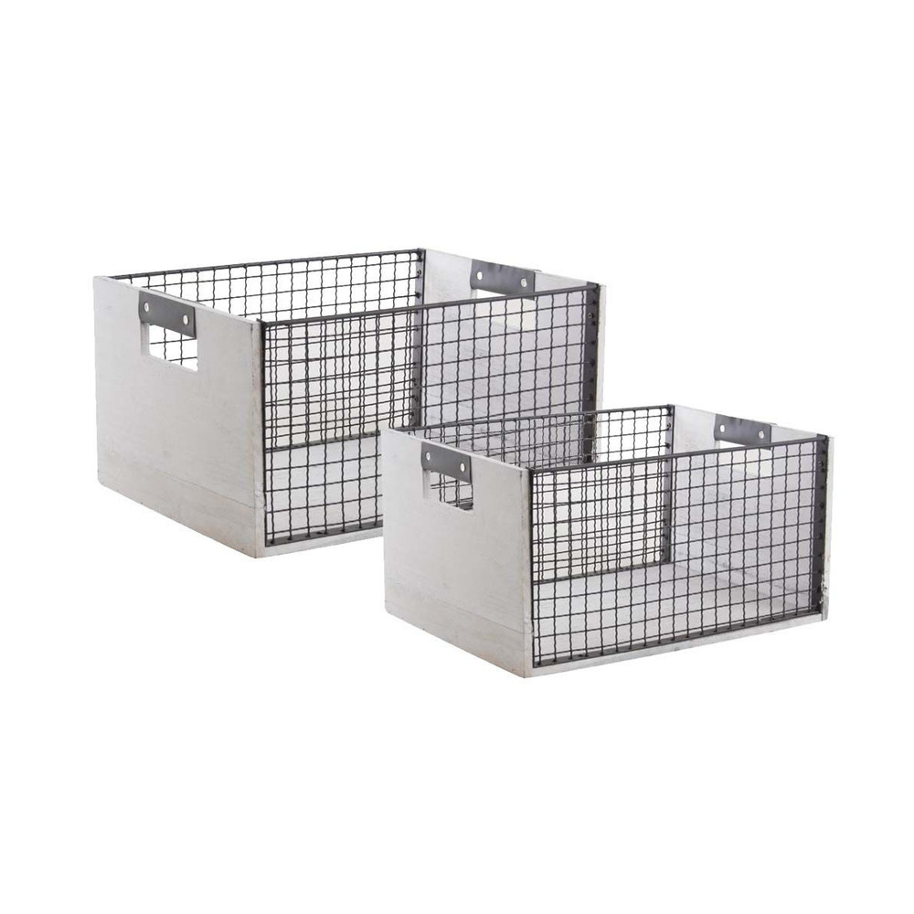 Corbeilles de rangement en bois vieilli et métal (lot de 2)