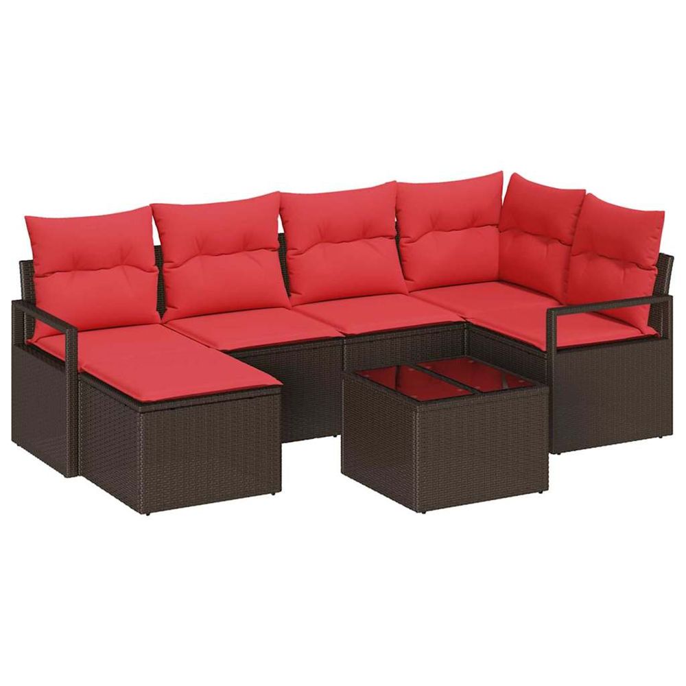 Ensemble de canapés 7 pc marron et rouge polyrotin