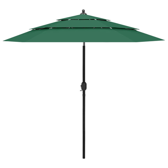 Parasol de jardin à 3 niveaux avec mât en aluminium vert 2,5 m