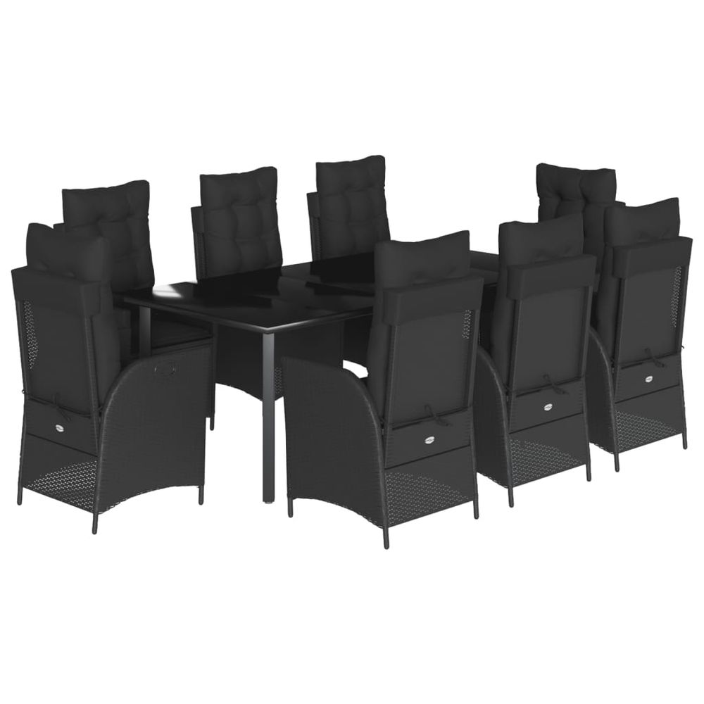Ensemble à manger de jardin 9pcs coussins noir résine tressée
