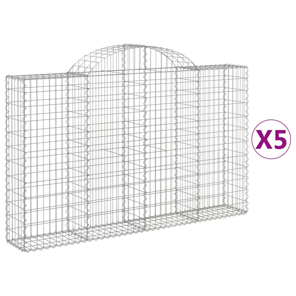 Paniers à gabions arqués 5 pcs 200x30x120/140 cm fer galvanisé