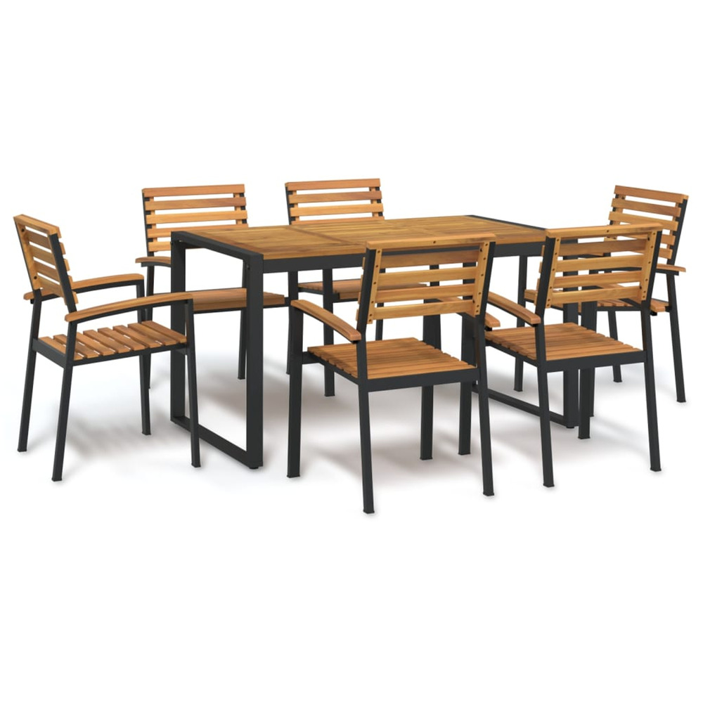 Ensemble à manger de jardin 7 pcs bois d'acacia solide et métal