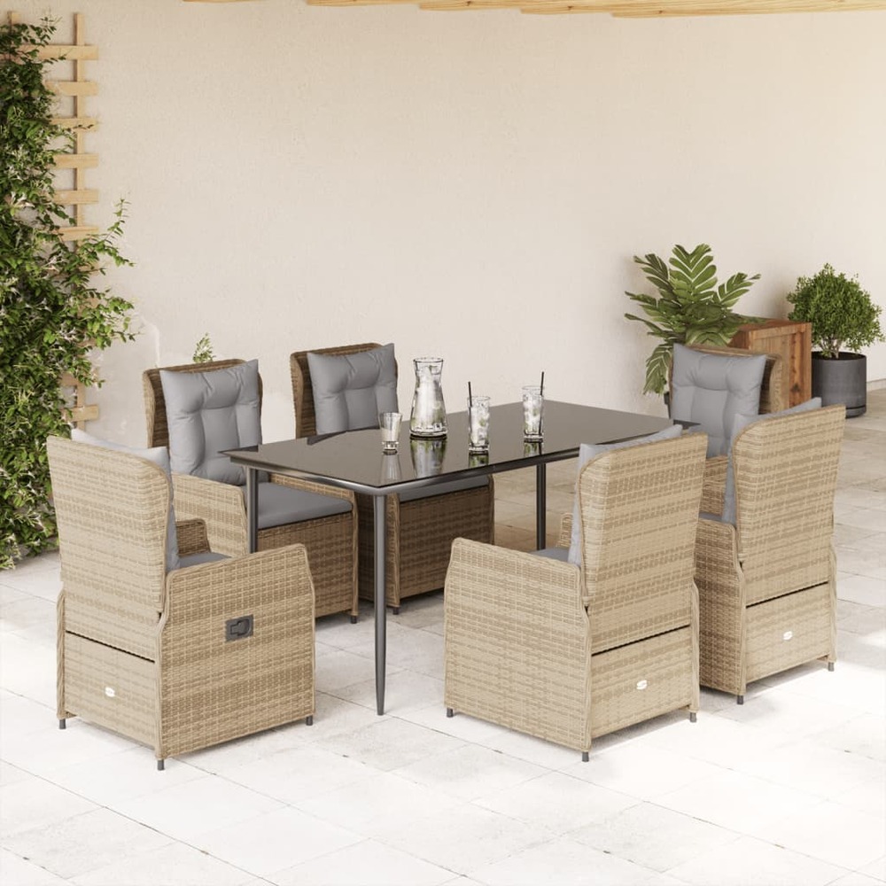 Ensemble à manger de jardin et coussins 7 pcs beige poly rotin