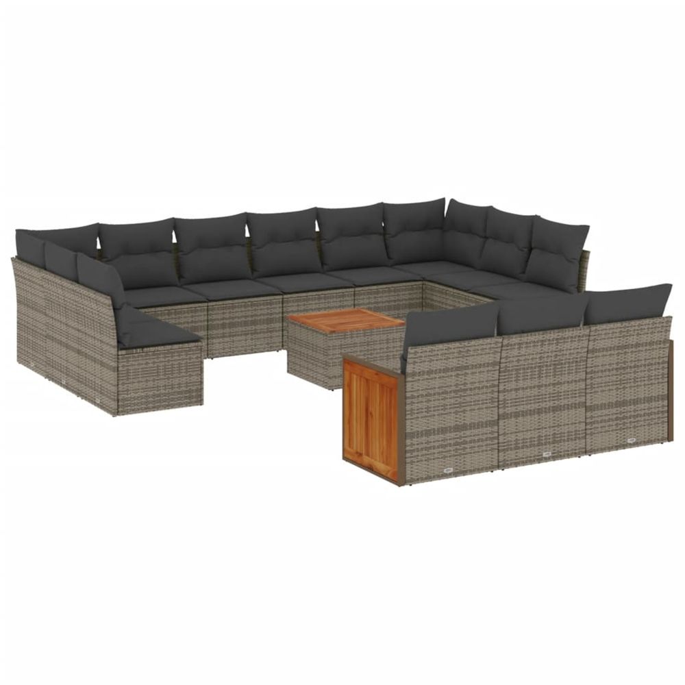 Salon de jardin avec coussins 14 pcs gris résine tressée