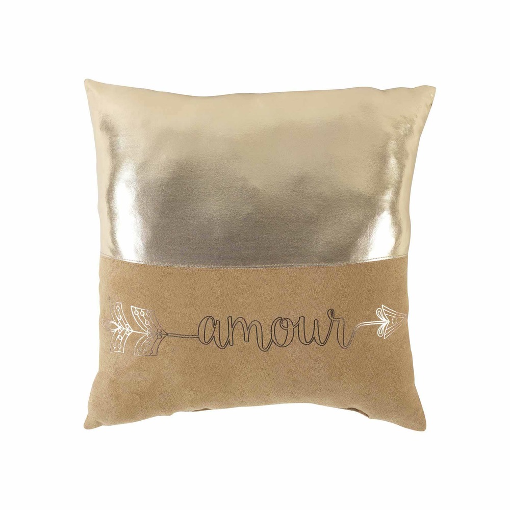 Coussin suede love effet metal