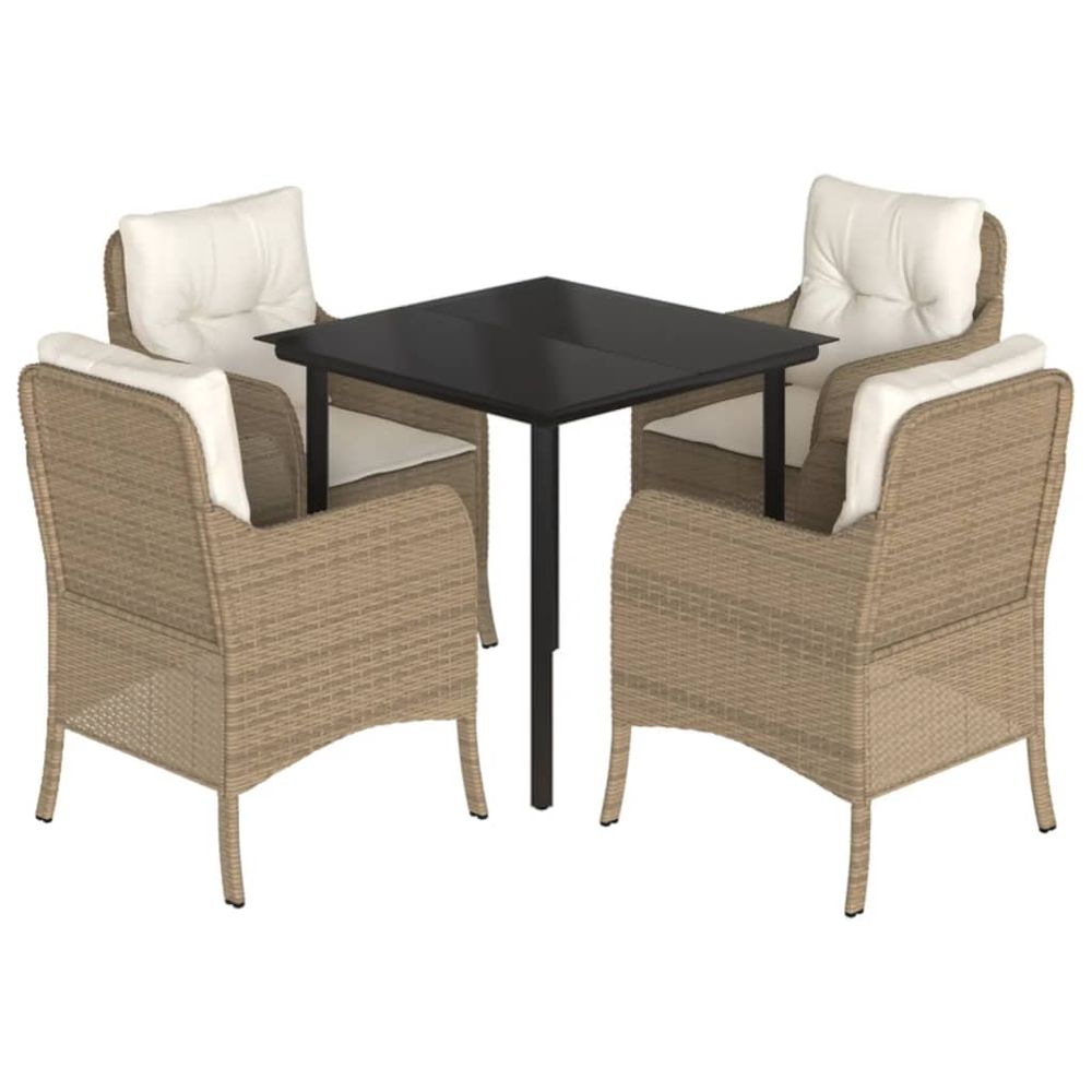 Ensemble à manger de jardin avec coussins 5pcs beige poly rotin