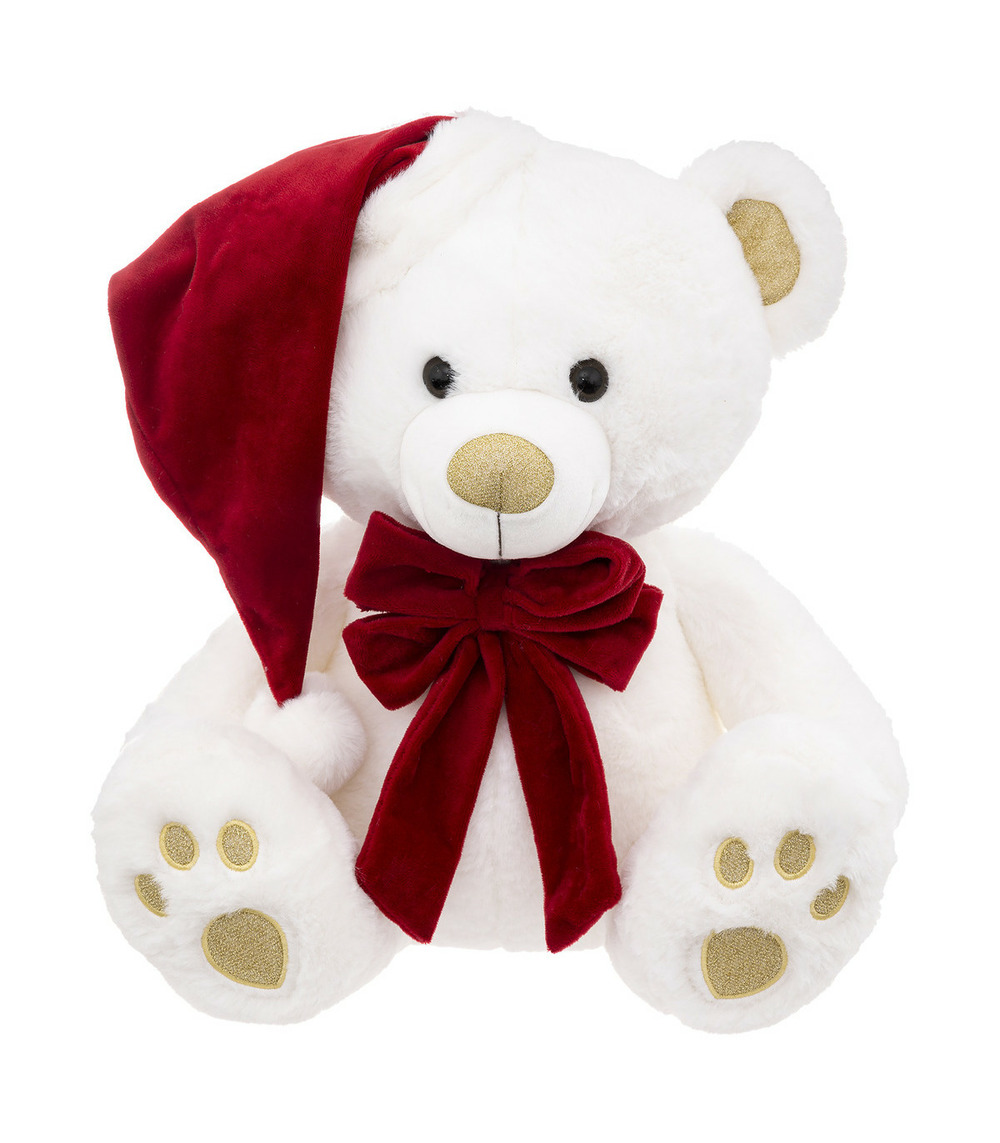 Déco de noël peluche ours et son bonnet de père noël h 48 cm