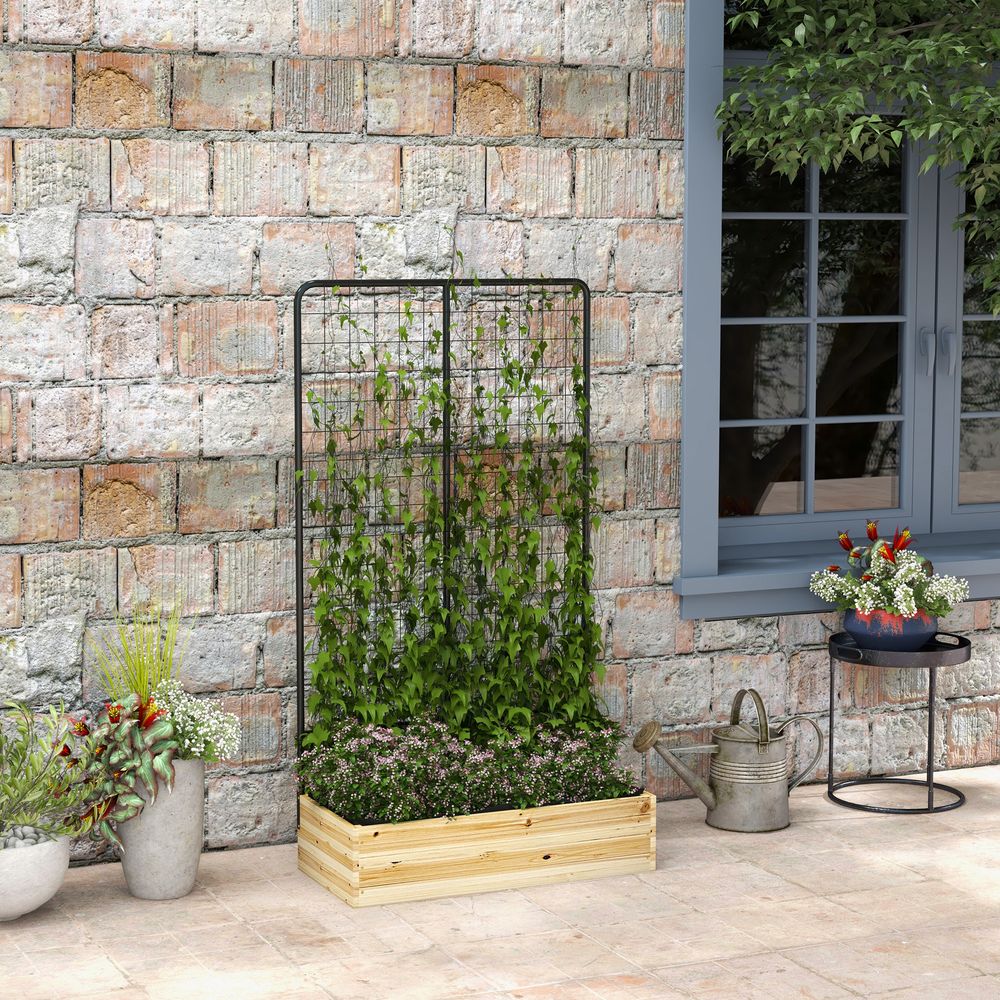 Jardinière sur pieds treillis bois sapin balcon potager grimpant 80x38x145cm