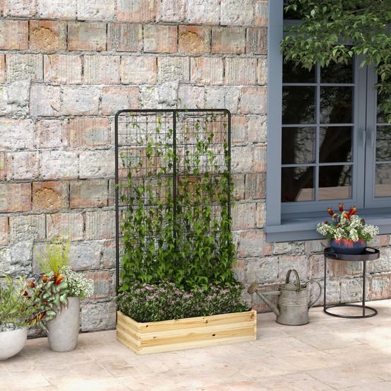Jardinière sur pieds treillis bois sapin balcon potager grimpant 80x38x145cm