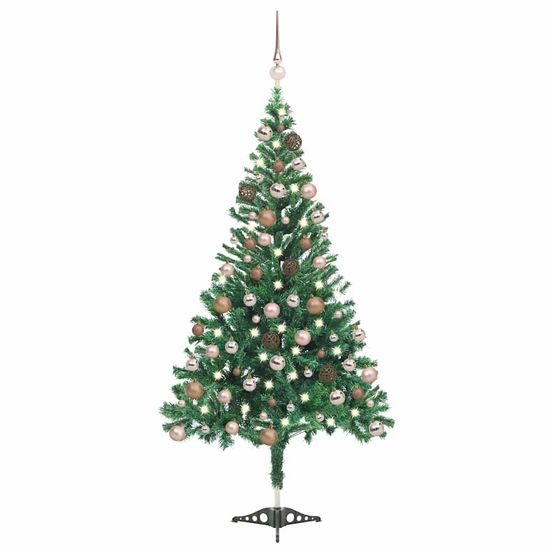 Sapin de noël artificiel réaliste pré-éclairé led avec boules 180 cm