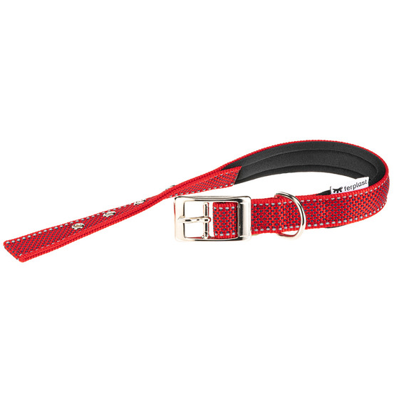 Collier pour chiens réfléchissant rembourré daytona deluxe c25/45, réglable, boucle en métal, rouge-noir