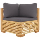 Canapé d'angle de jardin coussins gris foncé bois teck massif