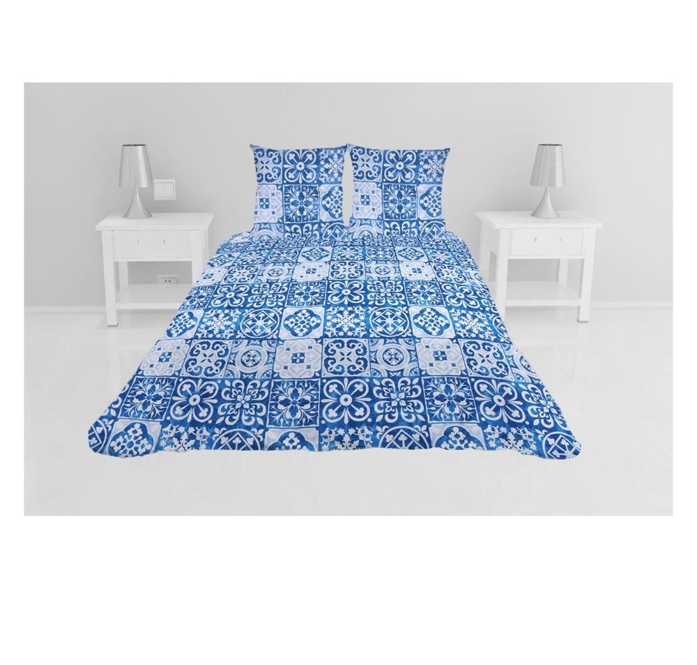 Couvre lit microfibre + taies 220 x 240 cm persan bleu