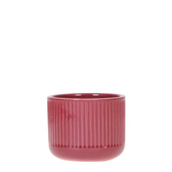 Cache-pot céramique nervuré - relief graphique contemporain - pot de 6cm - rouge