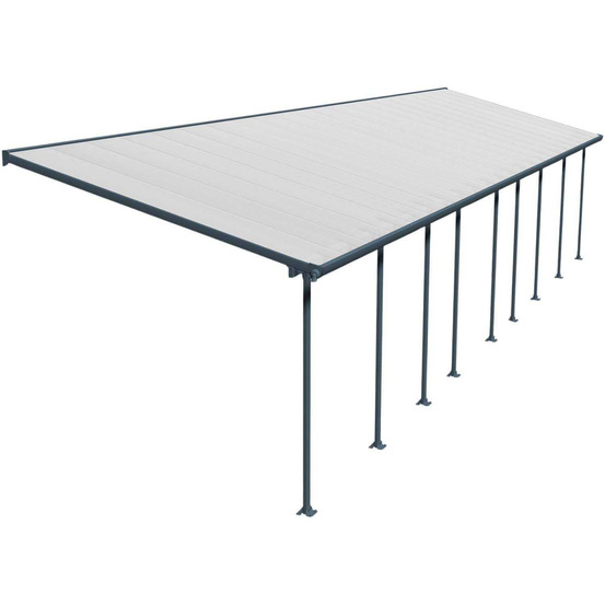 Pergola à adosser en aluminium gris et polycarbonate feria 3 x 13.4 m
