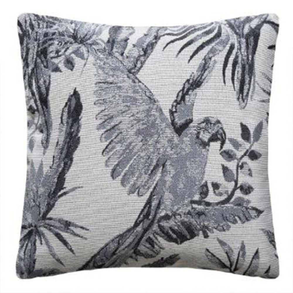 Coussin déco perroquet 40x40cm gris