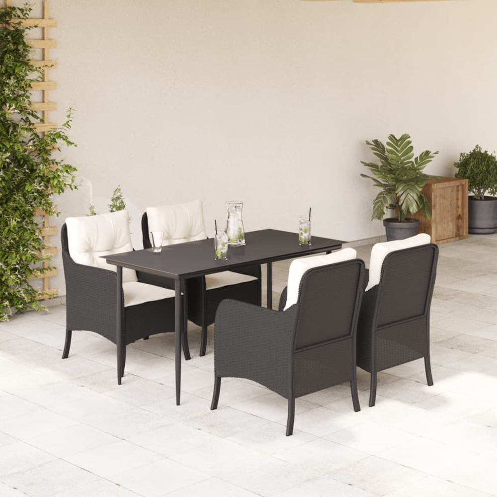 Ensemble à manger de jardin coussins 5pcs noir résine tressée