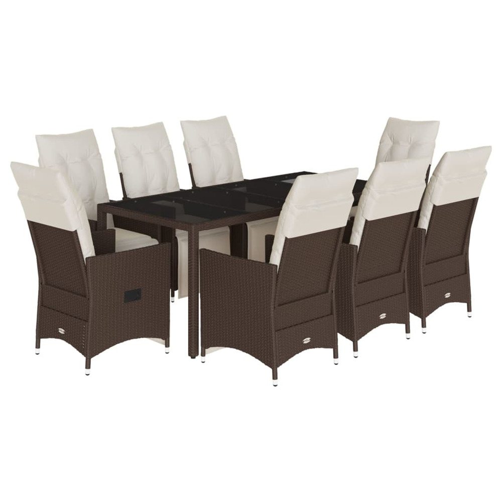 Ensemble de bistro de jardin 9 pcs coussins marron poly rotin