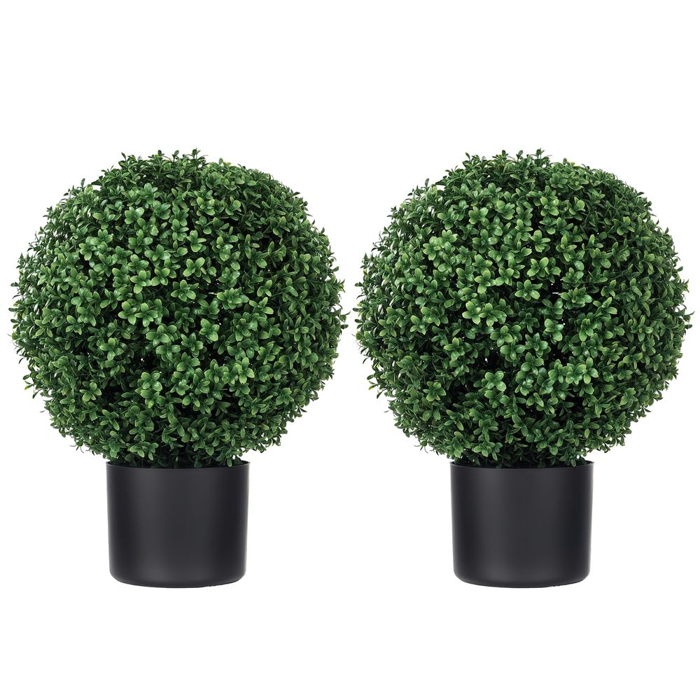 Lot 2 buis artificiels boules plastique intérieur extérieur résistant uv 52cm vert