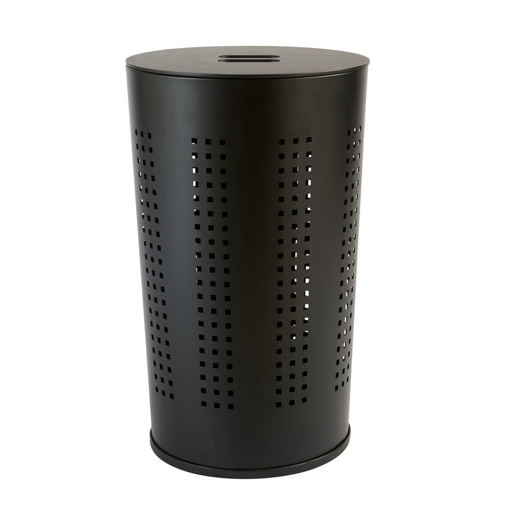 5five - corbeille à linge glass en métal et bois noir 45l