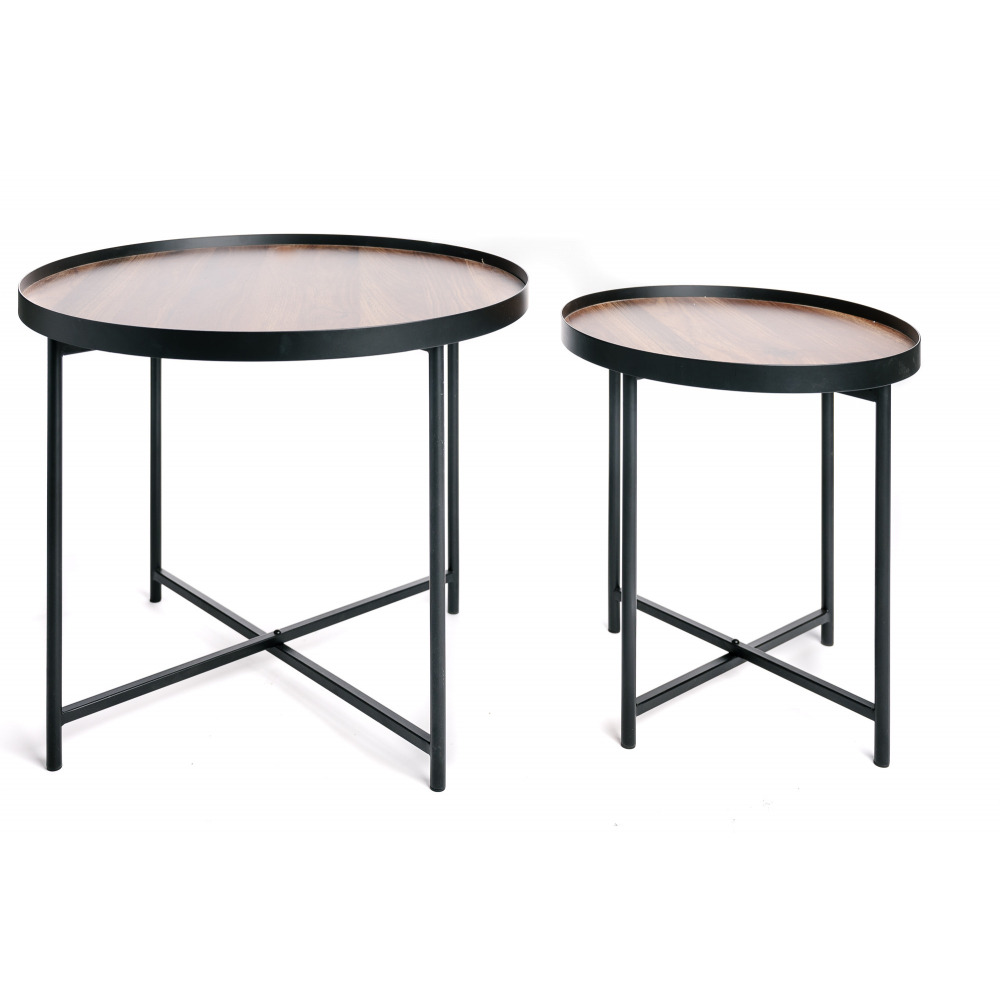 Table basse gigogne, table d'appoint bois et métal vintage industrielle design 60/41cm