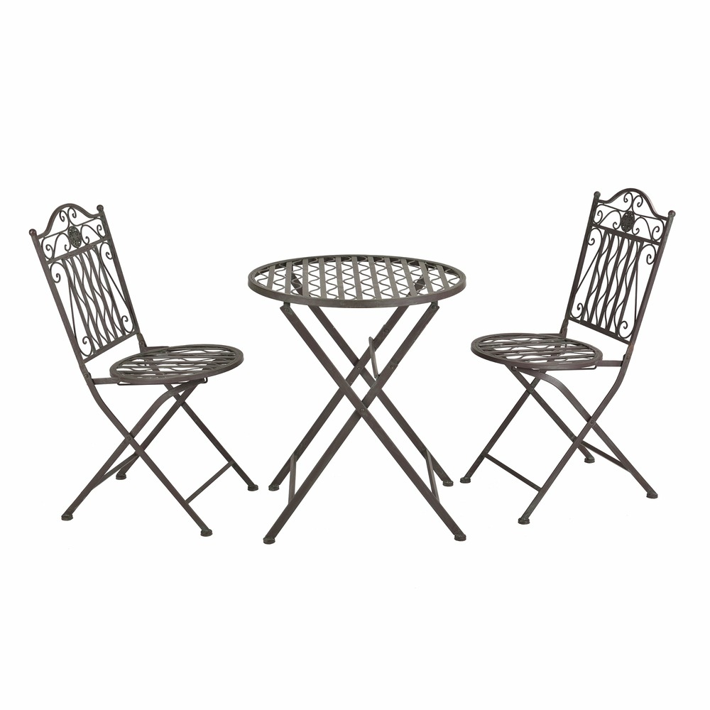 Set de bistrot pour jardin métal vert foncé patine grise claire