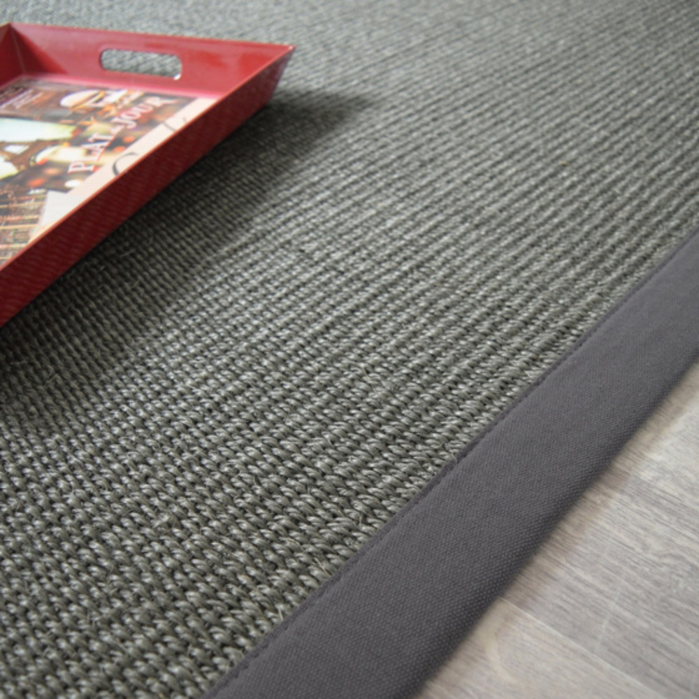 Tapis sisal quintana anthracite - ganse coton anthracite - 250 x 350 cm