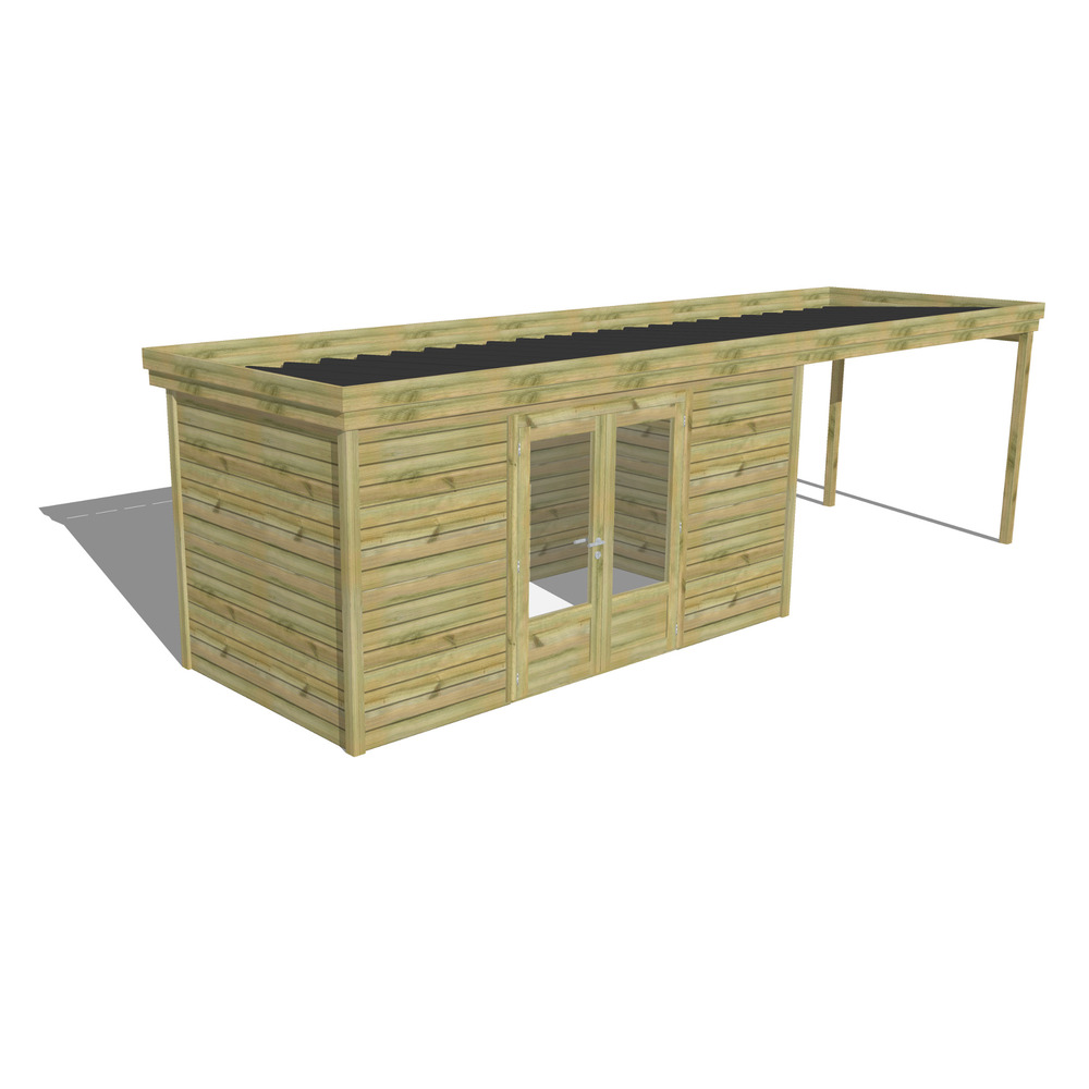 Abri de jardin bois pin traité autoclave 27mm - 7,84x2,14m / 17m2 - bac acier - abri français