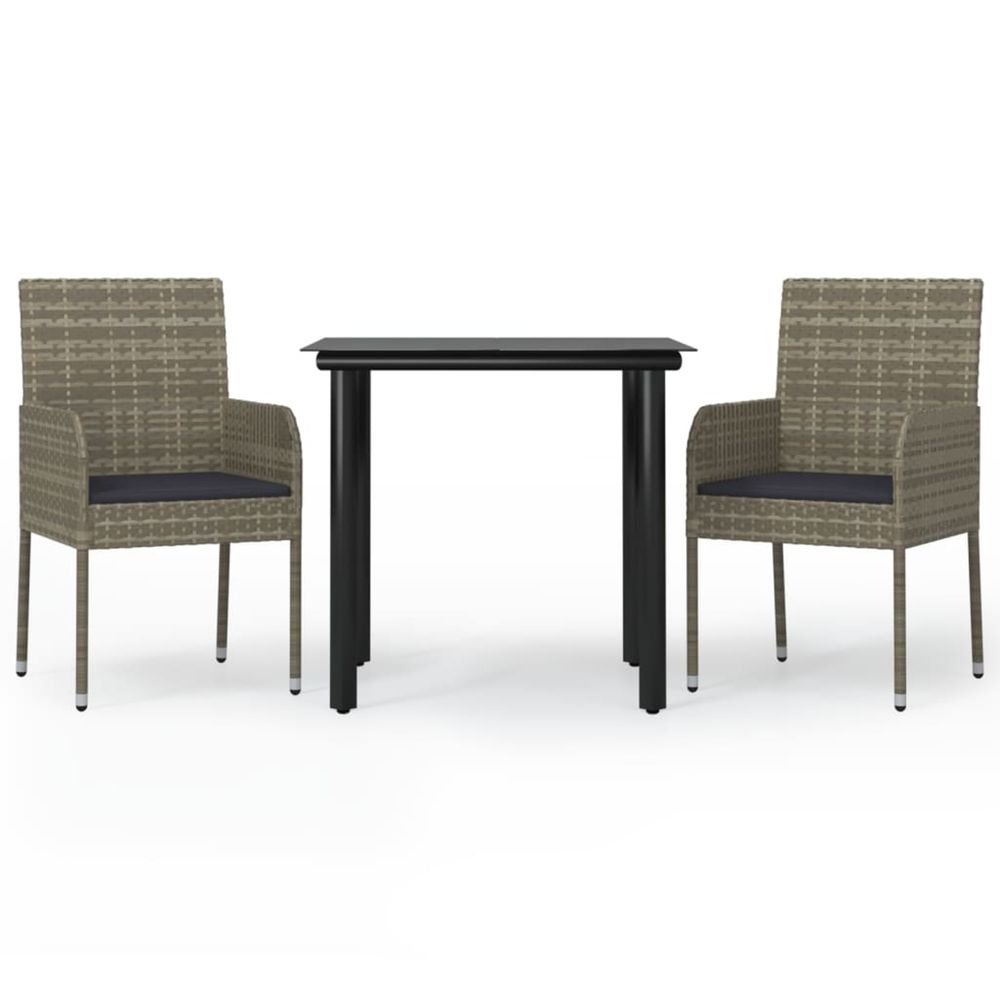 Ensemble à manger jardin 3pcs avec coussins noir et gris