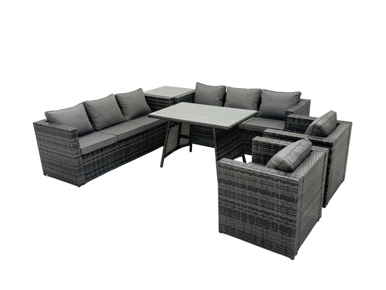 Ensemble de canapé en rotin extérieur avec table à manger 2 fauteuil table d'appoint 8 places gris foncé mixte